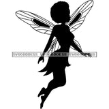 Sexy Fairy With Afro In BW In Flight  SVG JPG PNG Vector Clipart Cricut Silhouette Cut Cutting