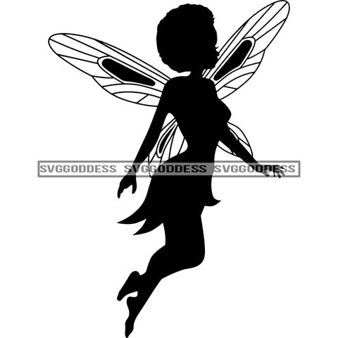 Sexy Fairy With Afro In BW In Flight  SVG JPG PNG Vector Clipart Cricut Silhouette Cut Cutting