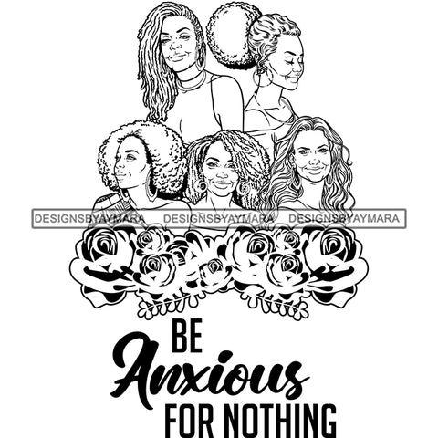 Five Afro Beautiful Mature Ladies Life Quotes Roses Sistas Melanin Nubian B/W SVG JPG PNG Vector Clipart Cricut Silhouette Cut Cutting