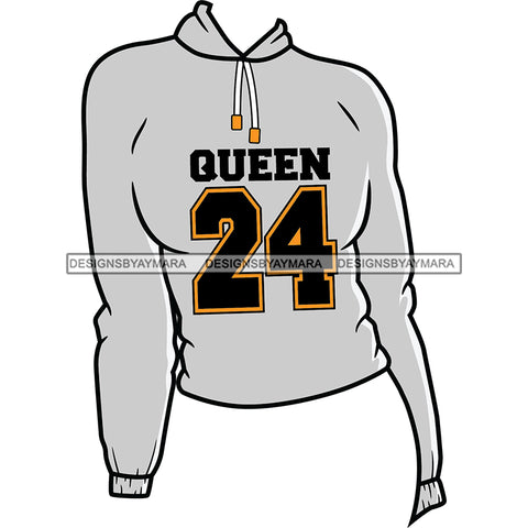 Gray Woman's Hoodie Queen 24 Sweatshirt Top SVG JPG PNG Vector Clipart Cricut Silhouette Cut Cutting