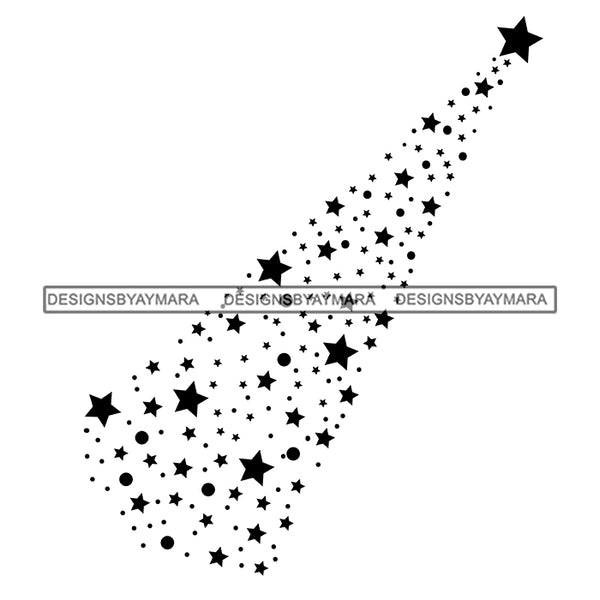 Shooting Stars Cosmos Astrology Asteroids Universe Galaxy Tail Night B/W SVG JPG PNG Vector Clipart Cricut Silhouette Cut Cutting