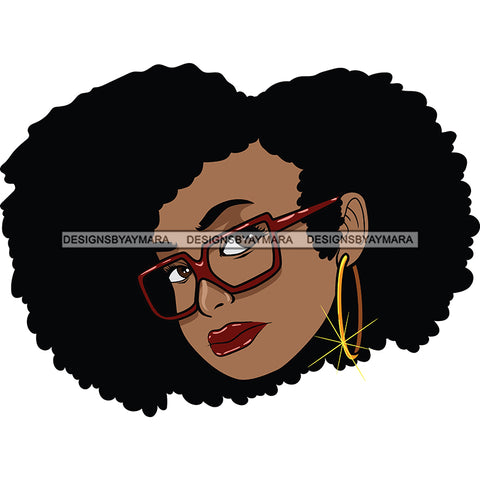 Afro Natural Haired Black Woman's Head Red Glasses Gold Loop Earring  SVG JPG PNG Vector Clipart Cricut Silhouette Cut Cutting