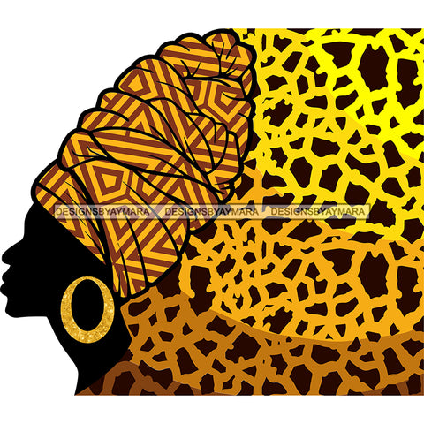 African Head Print Silhouette Art Gold Yellow And Black SVG JPG PNG Vector Clipart Cricut Silhouette Cut Cutting