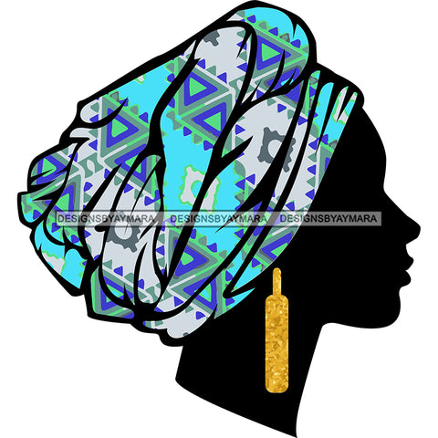 Black Silhouette Woman In Blue Pattern Headwrap  SVG JPG PNG Vector Clipart Cricut Silhouette Cut Cutting