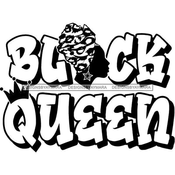 Black Queen Phrase With Black Silhouette Woman In Black And White  SVG JPG PNG Vector Clipart Cricut Silhouette Cut Cutting