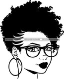 Afro Girl Babe Hoop Earrings Sexy Glasses Lips Under Cut Lines  Puffy Hair Style B/W SVG Cutting Files For Silhouette Cricut