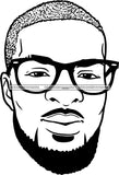 Afro Handsome Sexy Black Man Bearded Glasses Hipster Model Fashion Male Guy Stylish Close-up Macho Manly B/W SVG Files For Cutting