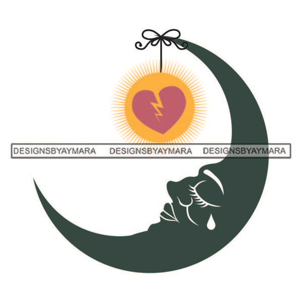 Broken Heart Moon Crying Pain Hurt Love Tattoos Ideas Elements Designs For T-Shirt and Other Products SVG PNG JPG Cutting Files For Silhouette Cricut and More!