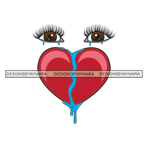 Woman Crying Tears Dripping Broken Heart Pain Hurt Long Eyelashes Tattoos Ideas Artist Elements Designs For T-Shirt and Other Products SVG PNG JPG Cutting Files For Silhouette Cricut and More!