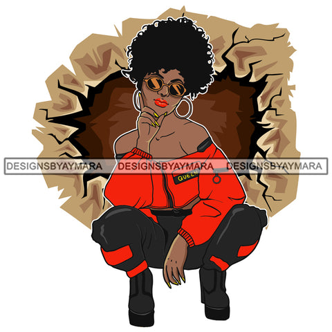 Afro Goddess Squatting Position Black Woman Nubian Queen SVG Cutting Files For Silhouette Cricut and More