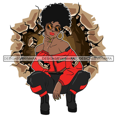 Afro Goddess Squatting Position Black Woman Nubian Queen SVG Cutting Files For Silhouette Cricut and More