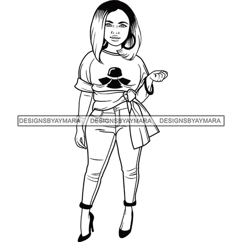 Afro Lola Boss Confident Classy Woman Black and White Designs SVG Cutting Files For Silhouette Cricut and More