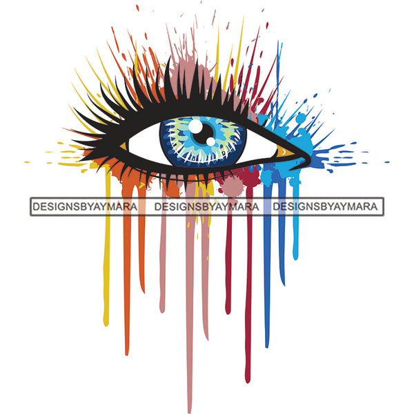 Eye Dripping Colors Splash Rainbow Tears Long Eyelashes Vector Designs For T-Shirt and Other Products SVG PNG JPG Cut Files For Silhouette Cricut and More!