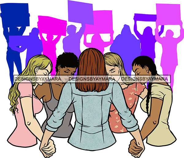 Afro Black White Women Praying God Protest Background All Lives Matter Togetherness Religious Unity Faith  SVG Cutting Files For Silhouette Cricut