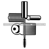 Beauty Hair Salon Tool Kit Set Logo Combs Brushes Mascara Make Up Accessories B/W SVG JPG PNG Vector Clipart Cricut Silhouette Cut Cutting