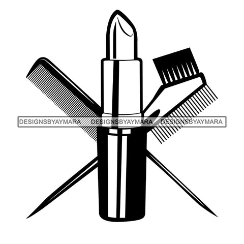 Beauty Hair Salon Tool Kit Set Logo Combs Brushes Lipstick Make Up Accessories B/W SVG JPG PNG Vector Clipart Cricut Silhouette Cut Cutting