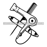 Beauty Hair Salon Tool Kit Set Logo Comb Blow Dryer Eye Pencil Accessories B/W SVG JPG PNG Vector Clipart Cricut Silhouette Cut Cutting