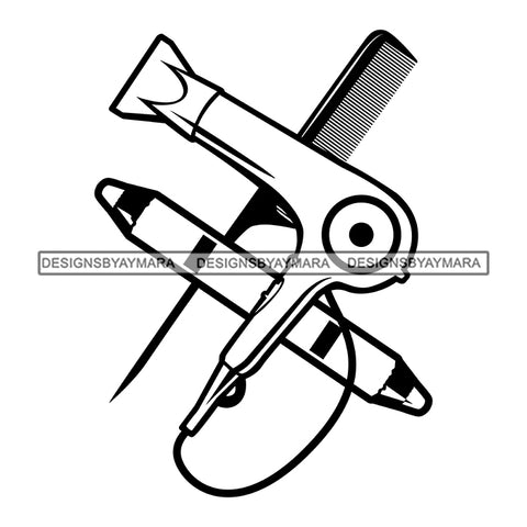 Beauty Hair Salon Tool Kit Set Logo Comb Blow Dryer Eye Pencil Accessories B/W SVG JPG PNG Vector Clipart Cricut Silhouette Cut Cutting