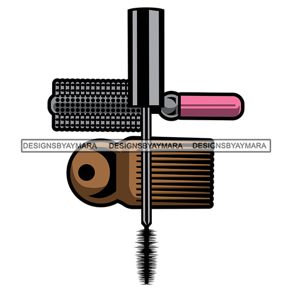 Beauty Hair Salon Tool Kit Set Logo Comb Brush Mascara Make Up Accessories B/W SVG JPG PNG Vector Clipart Cricut Silhouette Cut Cutting