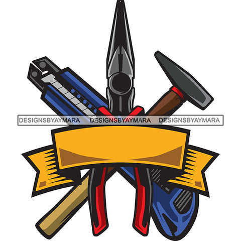 Tools 2  Red Pliers Hammer Gold Banner Logo SVG JPG PNG Vector Clipart Cricut Silhouette Cut Cutting