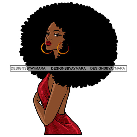 Nubian Black Woman  Big Afro Puff Kinky Hair Big Hoop Earrings Melanin Morena Bella Designs For T-Shirt and Other Products SVG PNG JPG Cutting Files For Silhouette Cricut and More!