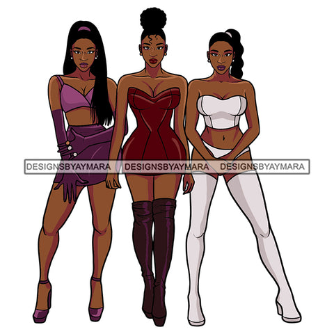 Friends Together Buddies Sisters Sexy Afro Woman High Erotic Boots Melanin Morena Bella Big Afro Puff Kinky Hair Designs For T-Shirt and Other Products SVG PNG JPG Cutting Files For Silhouette Cricut and More!