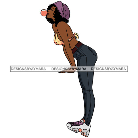 Afro Woman Blowing Bubble Gum Melanin Morena Bella Big Afro Puff Kinky Hair Designs For T-Shirt and Other Products SVG PNG JPG Cutting Files For Silhouette Cricut and More!