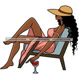 Woman Beach Chair Relaxing Drinking Sunbath Hat Melanin Morena Bella Big Afro Puff Kinky Hair Designs For T-Shirt and Other Products SVG PNG JPG Cutting Files For Silhouette Cricut and More!