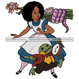 Black Princess Alice Wonderland Clock Animals Cartoon Illustration Hero's Fantasy Animation Fairy Black Figure Designs For T-Shirt and Other Products SVG PNG JPG Cutting Files For Silhouette Cricut and More!