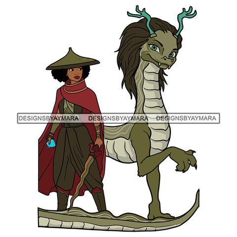 Black Princess Fighter Warrior Dragon Pet Cartoon Illustration Hero's Fantasy Animation Fairy Black Figure Designs For T-Shirt and Other Products SVG PNG JPG Cutting Files For Silhouette Cricut and More!