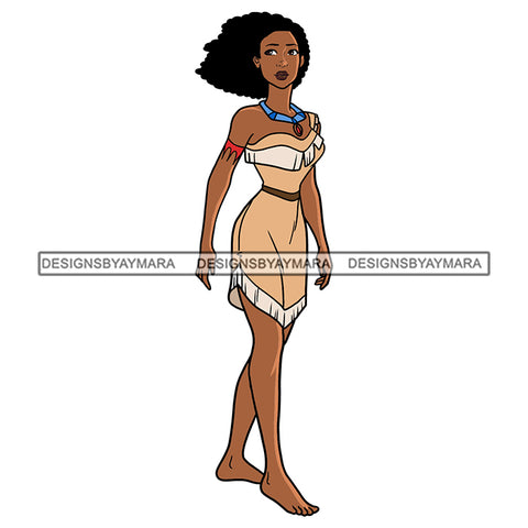 Black Princess Pocahontas Afro Hairstyle Cartoon Illustration Hero's Fantasy Animation Fairy Black Figure Designs For T-Shirt and Other Products SVG PNG JPG Cutting Files For Silhouette Cricut and More!