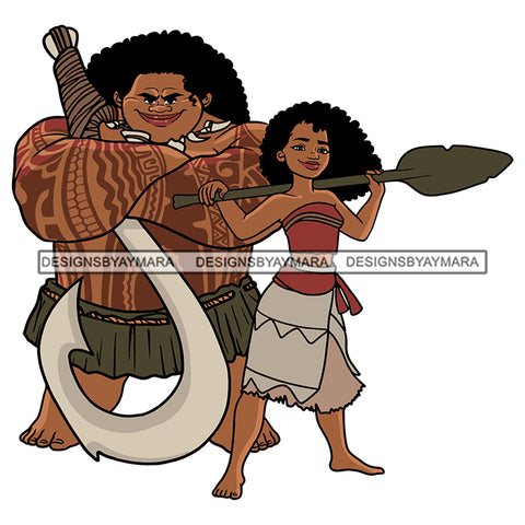 Black Moana Princess Arrow Big Man Tattoo Hawaii Afro Hairstyle Cartoon Illustration Hero's Fantasy Animation Fairy Black Figure Designs For T-Shirt and Other Products SVG PNG JPG Cutting Files For Silhouette Cricut and More!
