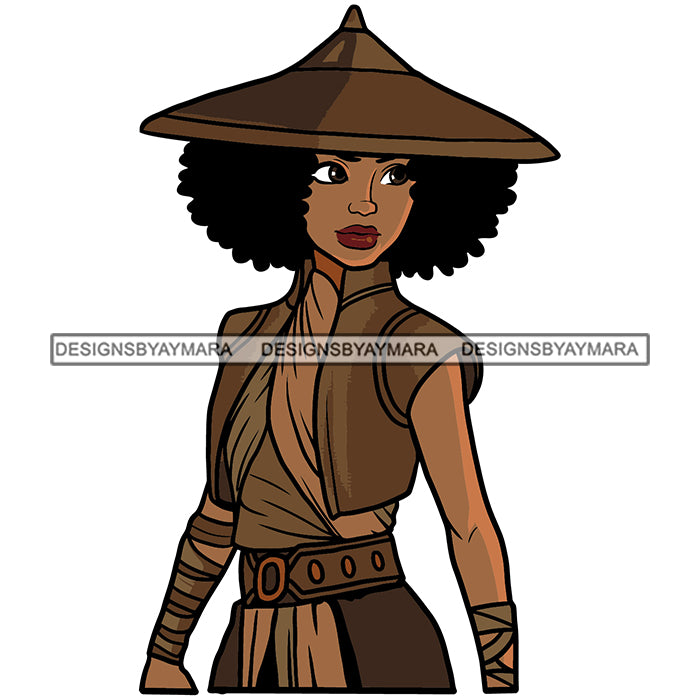 Black Princess Raya Chinese Hat Warrior Fighter Afro Hairstyle Cartoon ...