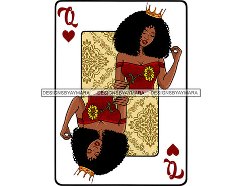 Afro Woman Melanin Queen Of Heart Players Card Power Strong Nubian Classy Lady SVG JPG PNG Vector Clipart Cricut Silhouette Cut Cutting