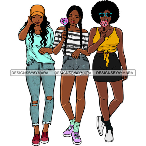 Afro Young Women Together Petite Black Sistas Lollipop Sexy Nubian SVG JPG PNG Vector Clipart Cricut Silhouette Cut