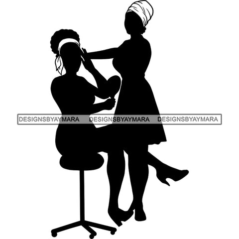 Afro Women Hair Stylist Black Silhouette Beauty Salon Hair Dresser Turban B/W SVG PNG JPG Cutting Files For Silhouette and Cricut