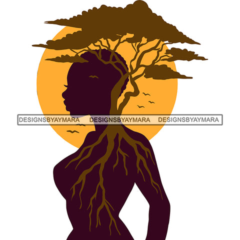 Afro Woman Brown Silhouette Standing Up African Safari Hand Roots Sun Background Nature Melanin  SVG JPG PNG Vector Clipart Cricut Silhouette Cut Cutting