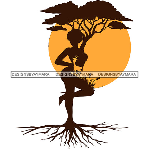 Afro Woman Brown Silhouette African Safari Foot Roots Sun Background Nature Melanin  SVG JPG PNG Vector Clipart Cricut Silhouette Cut Cutting