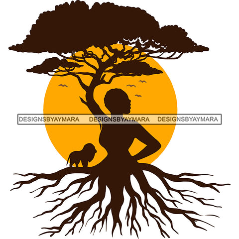 Afro Woman Brown Silhouette African Safari Waist Roots Sun Background Nature Melanin  SVG JPG PNG Vector Clipart Cricut Silhouette Cut Cutting