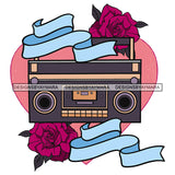 Colorful Radio With Flowers Rose Pink Heart Ribbon Roses SVG JPG PNG Vector Clipart Cricut Silhouette Cut Cutting
