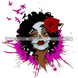Joker Black Woman Blue Face Paint Red Rose Flower Hair Melanin Girl Magic African American Lady SVG JPG PNG Vector Clipart Cricut Silhouette Cut Cutting