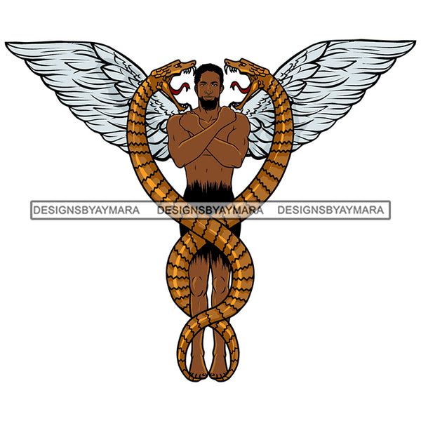 Black Man Beard White Wings Gold Open Mouth Snakes Melanin African American Boy SVG JPG PNG Vector Clipart Cricut Silhouette Cut Cutting