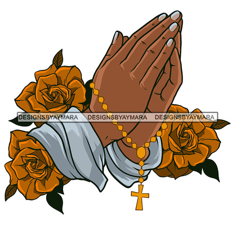 Black Woman Praying Hands Pray Yellow Rose Flowers Melanin Nubian Girl Magic African American Lady Ribbon SVG JPG PNG Vector Clipart Cricut Silhouette Cut Cutting
