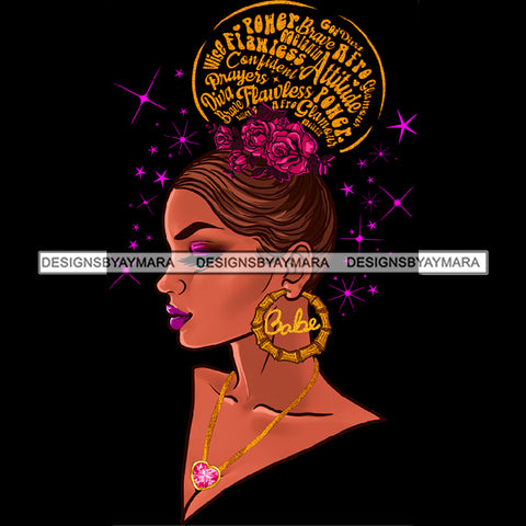Flawless Diva Afro Black Woman Flowers Words Babe Gold Hoops Earrings  JPG PNG  Clipart Cricut Silhouette Cut Cutting