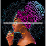 Flawless Wise Diva Afro Black Woman Purple Flowers Words Gold Headwrap Gold Hoops Earrings  JPG PNG  Clipart Cricut Silhouette Cut Cutting
