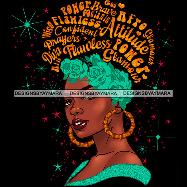 Flawless Powerful Black Afro Woman Gold Word Hair Flower Hoop Headwrap  Earrings JPG PNG  Clipart Cricut Silhouette Cut Cutting