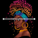 Flawless Powerful Black Afro Woman Pink Gold Word Hair Blue Headwrap Earrings JPG PNG  Clipart Cricut Silhouette Cut Cutting