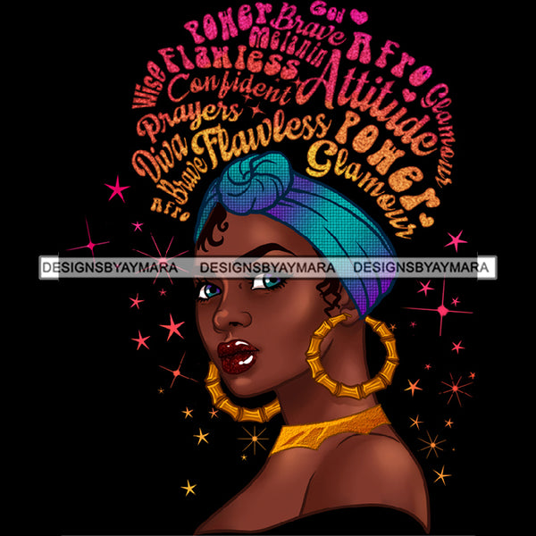Flawless Powerful Black Afro Woman Pink Gold Word Hair Blue Headwrap Earrings JPG PNG  Clipart Cricut Silhouette Cut Cutting