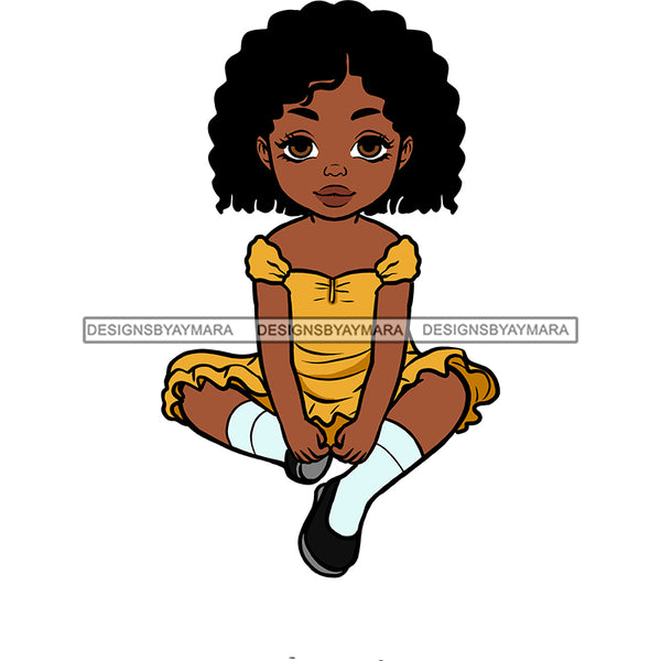 Cute Little Black Girl In Yellow Dress JPG PNG  Clipart Cricut Silhouette Cut Cutting