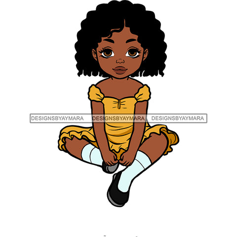 Cute Little Black Girl In Yellow Dress JPG PNG  Clipart Cricut Silhouette Cut Cutting